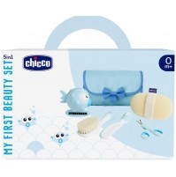 Chicco Set Igiene per la Cura Dei Bambini, Composto da Un Pettine, Una Spazzola Morbida, Termometro, Guanto da Bagno in Spugna e Un Paio di Forbici, Azzurro